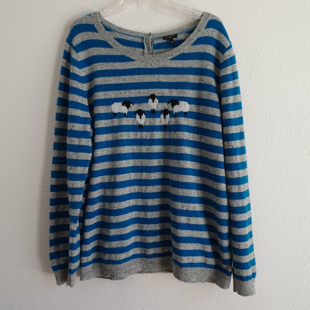 Talbots Sheep Sweater Women's Plus Size 3X Blue Gray Stripe Wool Blend